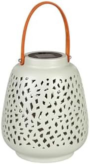Plow & Hearth Ceramic Speckled Cut Out Solar Lantern - Image 2