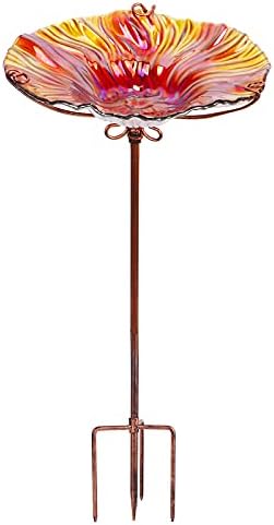 MUMTOP Glass Bird Bath for Outside, Red Bird Feeder Birdbaths for Oudoors by MUMTOP