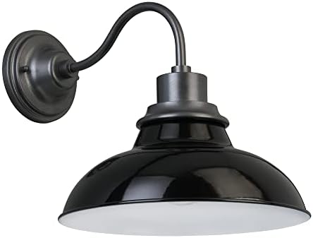 Design House 588566-GBG Hamilton Industrial Farmhouse 1-Light Indoor/Outdoor Wall Mount 12-Inch Light with Metal Shade for Porch Entryway Kitchen, Gloss Black and Galvanized by DesignHouse