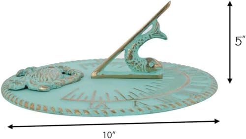 Brass 10" Dia Vintage Sun Dial Verdigris Finish Garden or Lawn Clock Beach Theme Fish Dial and Crab Plaque Patio Outdoor Compass Sundials for Yards - Image 6