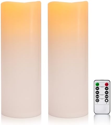 5" x 14" White Large Waterproof Outdoor Flameless Candles Battery Operated LED Flickering Pillar Candles with Remote and Timer for Indoor Outdoor Lanterns, Long Lasting, Set of 2 by Yongmao