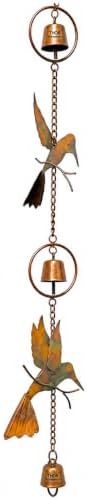 Hummingbirds & Bells Rain Chain, Flamed Copper Colored Hummingbird Wind Chimes for Outside, Large Metal Decorative Rain Chain for Gutters, Outdoor Garden, Patio, Porch & Yard Hanging Decor - Image 2