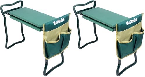 MaxWorks 50921 Folding Garden Kneeler Stool with 8 inch Wide Kneeling Pad, with 1 Tools Pouch for Planting and Gardening (Pack of 2) by MaxWorks