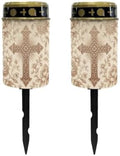 Poceacles Solar Powered Outdoor Lights Cemetery Solar Memorial Lights Outdoor Waterproof Landscape Candles for Yard Patio Lawn Home Decor, Vintage Beige Floral Cross, 2 Pcs by Poceacles