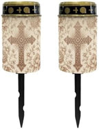Poceacles Solar Powered Outdoor Lights Cemetery Solar Memorial Lights Outdoor Waterproof Landscape Candles for Yard Patio Lawn Home Decor, Vintage Beige Floral Cross, 2 Pcs by Poceacles