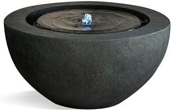 XBrand 9.65" H Round Sphere Water Fountain Indoor/Outdoor with LED Light, Polyresin Bubbler Feature for Patio, Yard, Home Décor - Dark Green, Tranquil Serene Garden Accent by XBrandHomeGarden