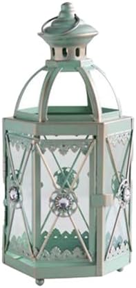 Vintage Iron Candle Lantern for Indoor Outdoor Decor, Decorative Metal Lantern with Glass Panels, Moroccan Style Candle Holder for Tabletop or Hanging, 10x26.5cm(Blue) by Unknown