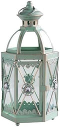 Vintage Iron Candle Lantern for Indoor Outdoor Decor, Decorative Metal Lantern with Glass Panels, Moroccan Style Candle Holder for Tabletop or Hanging, 10x26.5cm(Blue) by Unknown