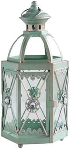 Vintage Iron Candle Lantern for Indoor Outdoor Decor, Decorative Metal Lantern with Glass Panels, Moroccan Style Candle Holder for Tabletop or Hanging, 10x26.5cm(Blue) by Unknown