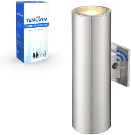 TENGXIN Dusk to Dawn Outdoor Wall Sconce,Up Down Wall Light Fixture with Stainless Steel Cylinder,Outdoor Lights for House,Brushed Nickel with Sensor by TENGXIN