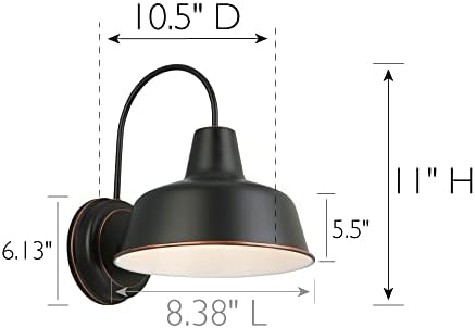 Design House Mason Farmhouse Gooseneck Barn Light, Outdoor Exterior Porch or Patio Wall Light Fixture, Oil Rubbed Bronze, 8 Inch Diameter, 1-Pack, 519504 - Image 3