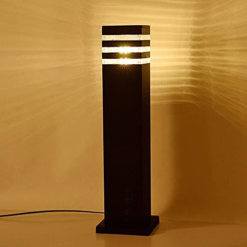 Outdoor Bollard Light Modern Black LED Pathway Lamp, IP65 Waterproof Square Landscape Post Lighting Fixture with Striped Design for Garden, Walkway, Yard Driveway Illumination - Image 3