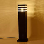 Outdoor Bollard Light Modern Black LED Pathway Lamp, IP65 Waterproof Square Landscape Post Lighting Fixture with Striped Design for Garden, Walkway, Yard Driveway Illumination - Image 3