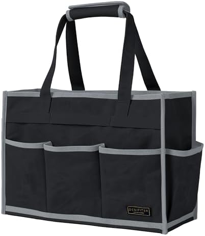 Tool Bag,Tool Pouch with 6 Pockets,Heavy Duty Waxed Canvas Garden Tool Bag Tool Case,16.5 x 7 x 12 Inch & Black by Denifiter