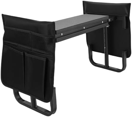 Garden Kneeler Seat Portable Durable 2 Tool Pouches Folding Stool Bench for Gardening and Sitting Outdoor Events (Black) - Image 2
