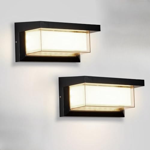18W Modern LED Wall Light Outdoor 2Pack,3000K Warm White Waterproof Porch Patio Lights Mount Outside Fixtures,Matte Black Aluminium by LANFUlampsandlights