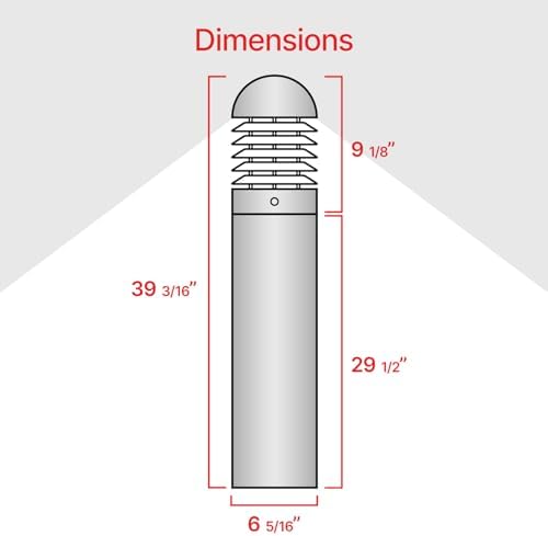 Bollard Light 39", 120-277V, 20W, 3CCT 3000-5000 Kelvin, Louvered Dome, Vandal Proof - Image 5