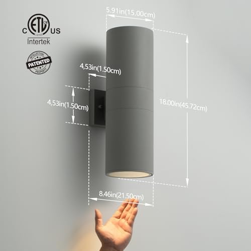 mirrea 18" Modern Outdoor Porch Light in 2 Lights, Matte Gray, 2 Pack - Image 2