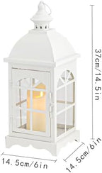 TRIROCKS Decorative Vintage Candle Lanterns 14.5" H Farmhouse Outdoor Hanging Lanterns with Tempered Glass for Porch, Balcony, Patio, Home, Centerpieces, Indoor, Outdoor(White) - Image 3