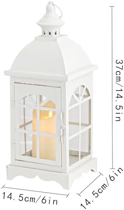 TRIROCKS Decorative Vintage Candle Lanterns 14.5" H Farmhouse Outdoor Hanging Lanterns with Tempered Glass for Porch, Balcony, Patio, Home, Centerpieces, Indoor, Outdoor(White) - Image 3