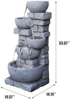 33.07'' H Cascading Bowl Water Fountain 5-Tier Stacked Stone Style - Image 3