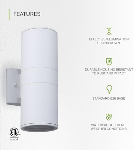 ASD 2 Light Cylinder Outdoor Sconce Lights, White 120W E26 ETL 2 Pack - Image 3