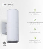 ASD 2 Light Cylinder Outdoor Sconce Lights, White 120W E26 ETL 2 Pack - Image 3