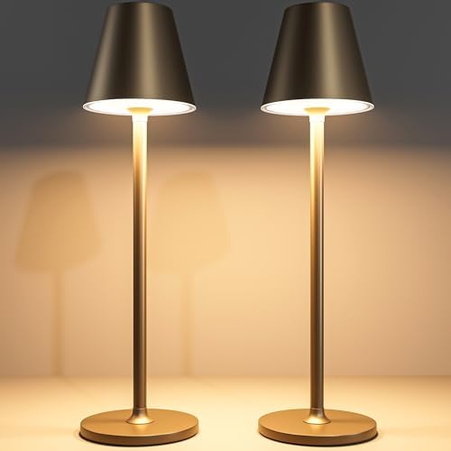 Timjorman 2-Pack Cordless Table Lamps - 5000mAh Rechargeable Battery Operated Desk Lamp, 3-Level Dimmable LED Night Light for Bedroom, Dining, Restaurant - Metal Design(Khaki-2Pack) by Timjorman