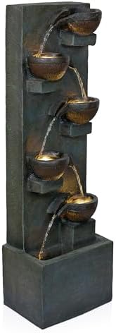 Alpine Corporation TZL364 39" 6-Tier Bowl Floor Fountain with Warm LED Lights, Outdoor Garden Waterfall, Decorative Water Feature for Patio, Backyard, and Lawn, Gray by Unknown