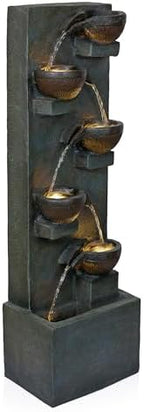 Alpine Corporation TZL364 39" 6-Tier Bowl Floor Fountain with Warm LED Lights, Outdoor Garden Waterfall, Decorative Water Feature for Patio, Backyard, and Lawn, Gray by Unknown