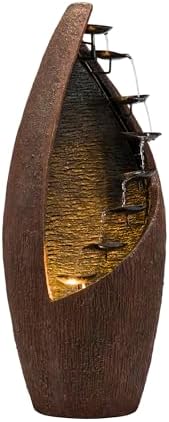 Alpine Corporation 43" Tall Outdoor Floor Contemporary Tiered Bronze Metal Water Fountain with LED Lights, Stylish Outdoor Water Feature for Garden and Patio Decor, Brown by Unknown