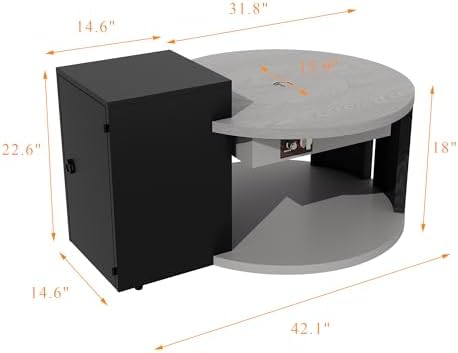 50,000 BTU Round Propane Gas Fire Pit Table, Smokeless Table Top Firepit with Storage Cabinet & Open Shelf, Stainless Steel Burner, ETL Certified, Propane Gas Fire Pit for Patio,Black & Grey - Image 2