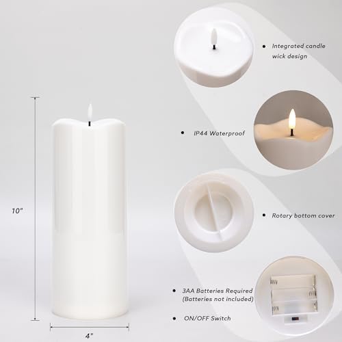 4"*10" Waterproof Outdoor Flameless Candles with Remote & Timer, White - Image 2