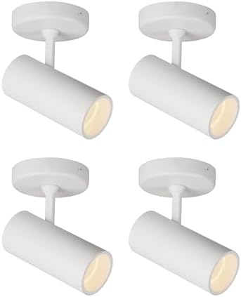 Aisilan 4 Pack 9W LED Modern Directional Dimmable Spotlight Indoor, Adjustable Angle Anti-Glare Wired Ceiling Spot Light Lamp for Living Room, Picture, Panting Accent Lighting, Warm Light, White by AisilanLighting