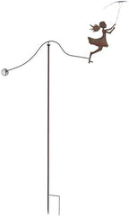 Metal Yard Balancer Garden Decorative Stakes 67", Rusty Treatment Iron Balancing Sculpture, Girl Flying Kite Balanced Stake, Present to Mother Sister Daughter as Park Lawn Patio Decor Art by DEMAGNNIE