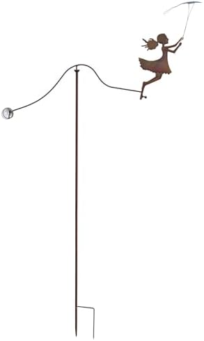 Metal Yard Balancer Garden Decorative Stakes 67", Rusty Treatment Iron Balancing Sculpture, Girl Flying Kite Balanced Stake, Present to Mother Sister Daughter as Park Lawn Patio Decor Art by DEMAGNNIE