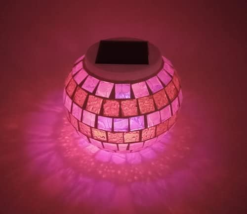 Solar Outdoor Table Lamp, Solar Powered Mosaic Glass Ball Garden Lights Waterproof Color Changing Mood Night Lights (G) - Image 4