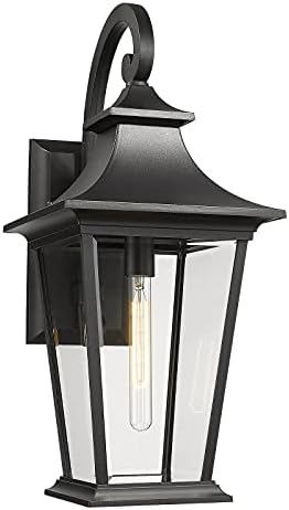 Emliviar Large Outdoor Wall Light, 25" Modern Front Porch Light for House, Clear Glass in Black Finish, XE220B BK by EMLIVIAR