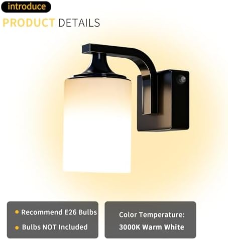 Dusk to Dawn Outdoor Wall Light Sconce, Waterproof Aluminum Porch Light Exterior Fixture with Milk Glass Shade for Patio, Yard, Garden House, Outside, Matte Black - Image 7