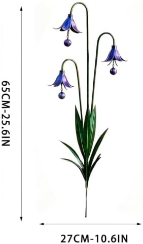 Triple Bluebells Garden Stake with Bell, Flamed Copper Three Calla Lilies Garden Stake, Metal Flower Outdoor Yard Decoration, Weather Resistant Rustic Handmade Wind Bell Stakes for Lawn Patio (B) - Image 7