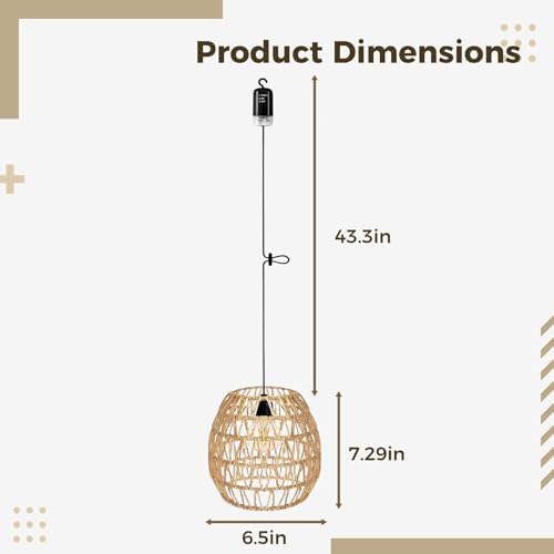 Beige Handwoven Rattan Lantern with Remote, Waterproof Battery Led Hanging Chandelier for Farmhouse, Patio & Balcony - Image 2