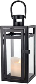 TRIROCKS Metal Candle Lantern 12'' High Decorative Outdoor Lantern Hanging Lantern with Tempered Glass for Christmas Home Decor Living Room Parties Events Tabletop Indoors Outdoors (Black Matte) by TRIROCKS