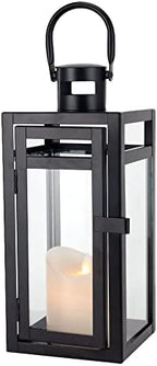 TRIROCKS Metal Candle Lantern 12'' High Decorative Outdoor Lantern Hanging Lantern with Tempered Glass for Christmas Home Decor Living Room Parties Events Tabletop Indoors Outdoors (Black Matte) by TRIROCKS