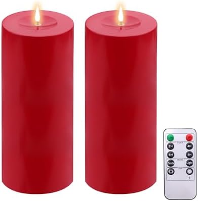 4"x12" Large Outdoor Waterproof Red Flickering Flameless LED Battery Operated Pillar Candles with Remote & Timer, Pack of 2 for Party, Wedding, Patio, Porch & Christmas Decor by Unknown