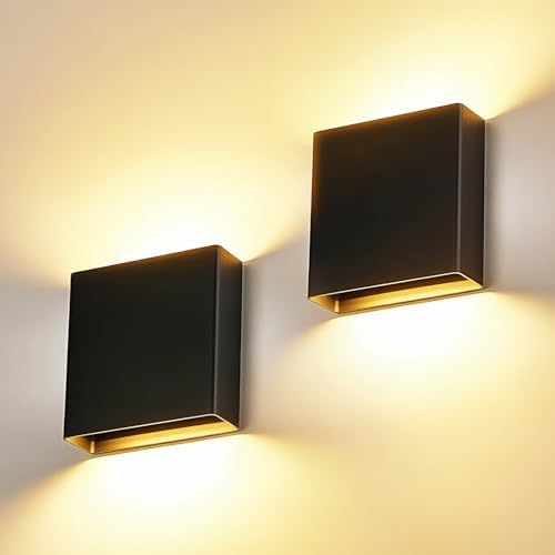 2 Pack Indoor Outdoor Black Up and Down LED Wall Light, Modern Bedroom/Porch Wall Lamp, IP65 Waterproof, 5%-100% Dimmable 18W 1620lm, 5CCT (2700K-5000K), CRI 90+, 120V-277V by LUXLUCIO