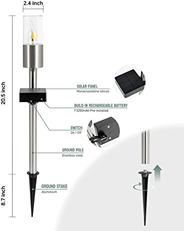 Yoolax Solar Torch Lights Waterproof Dusk to Dawn Pathway Lights - Image 6
