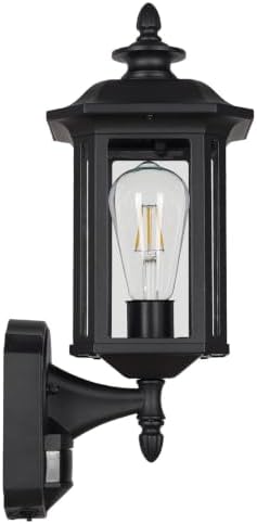 JYO 16" Motion Sensor Outdoor Wall Light Fixtures, Outdoor Wall Sconce with Seeded Glass & E26 Socket Matte Black Wall Mount Exterior Waterproof Wall Lantern for House Front Door Garage (01-BK-MA) by jyz
