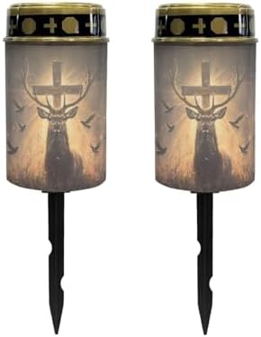 Poceacles 2 Pack Cross Solar Lights Outdoor for Cemetery Grave Solar Lights Outdoor Waterproof Decorative Flameless Candle for Cemetery Garden Backyard Outdoor Decor, Deer Cross Dove of Peace by Poceacles