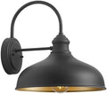 12" Outdoor Gooseneck Barn Light for Patio, Large Farmhouse Wall Mount Lights for Garage, Black Exterior Barn Porch Light Fixture with Brass Interior, Outside Wall Sconce for House by GOALPLUS
