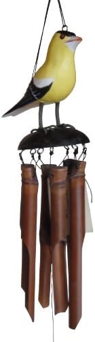 Cohasset Gifts Bamboo Wind Chime | #175AG | American Gold Finch Bamboo Wind Chime | Wood, Outdoor, Home Décor for Decks, Garden, Porch | Hand Painted Yellow | by CohassetGiftsGarden